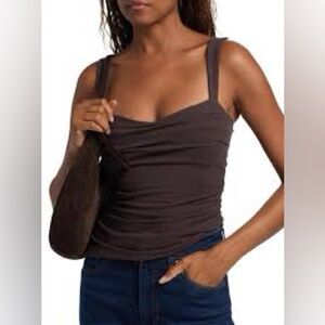 REFORMATION 
Ruched Fitted Stretch-Cotton Vest Top - Pinecone
